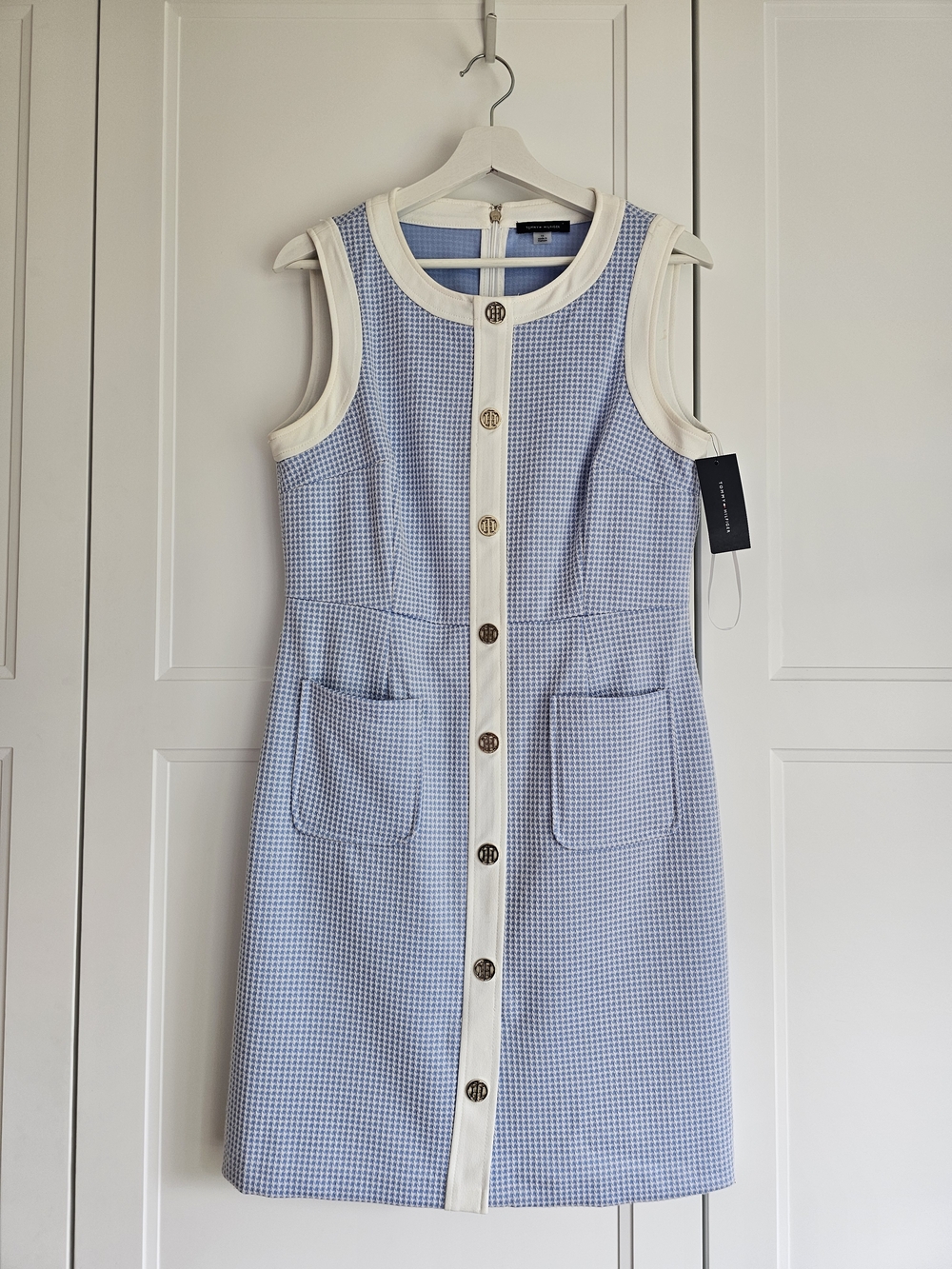 Tommy Hilfiger Blue & White Houndstooth sleeveless Summer Dress NWT $119.00